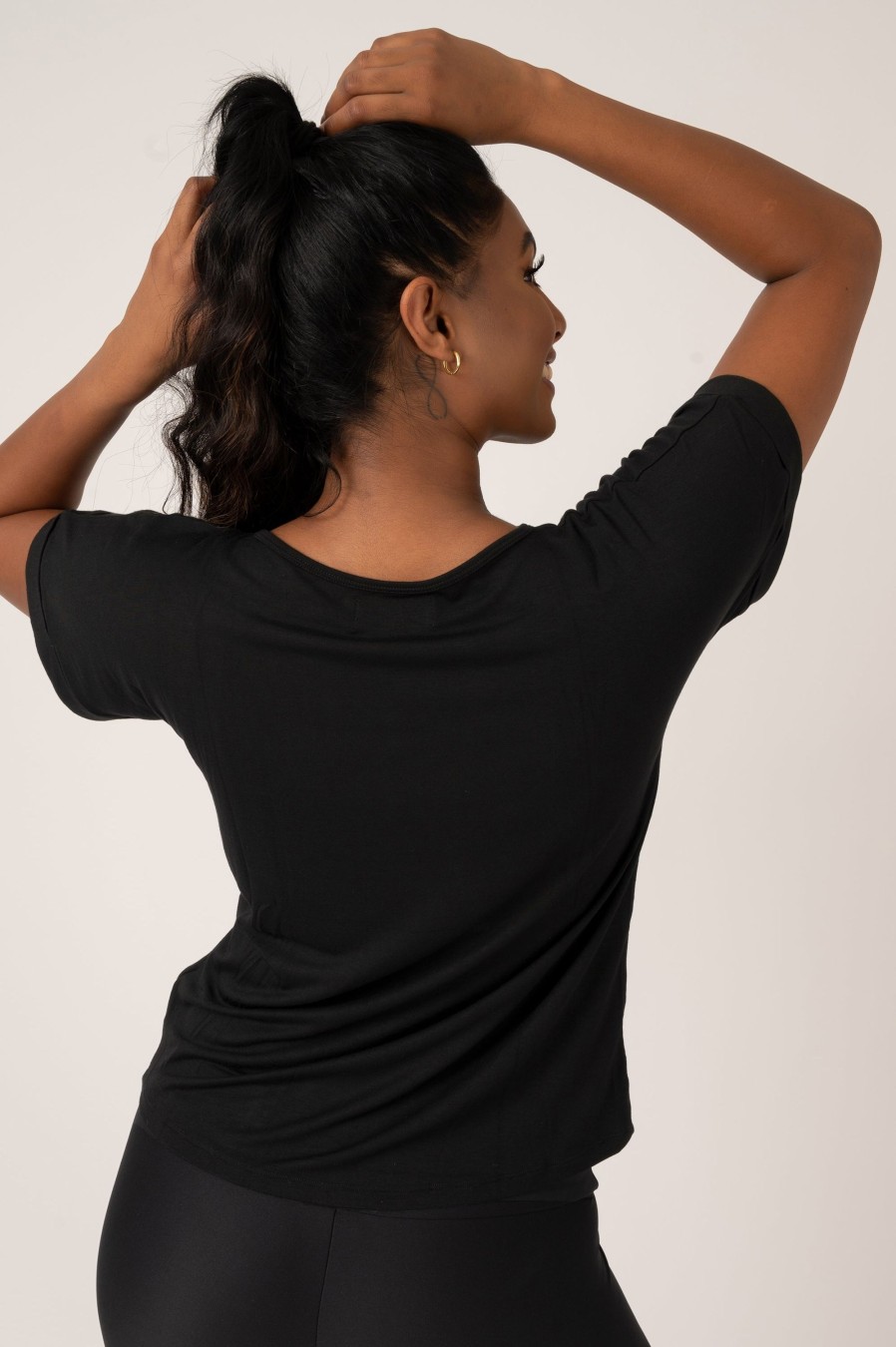 Women R2W CUFFED SLEEVE TEE | Black Slinky To Touch - Cuffed Sleeve Tee