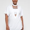 Women R2W BOYFRIEND TEE | White Slinky To Touch - Ladder V Front Boyfriend Tee