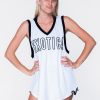 Women R2W BOYFRIEND TEE SLEEVELESS | White Bball Mesh - Sleeveless V Neck Exotica Black Embroidered Boyfriend Tee