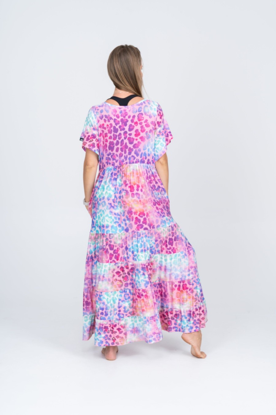 Women R2W DRESS | Rainbow Jag Slinky To Touch - Baby Doll Tiered V Neck Maxi Dress