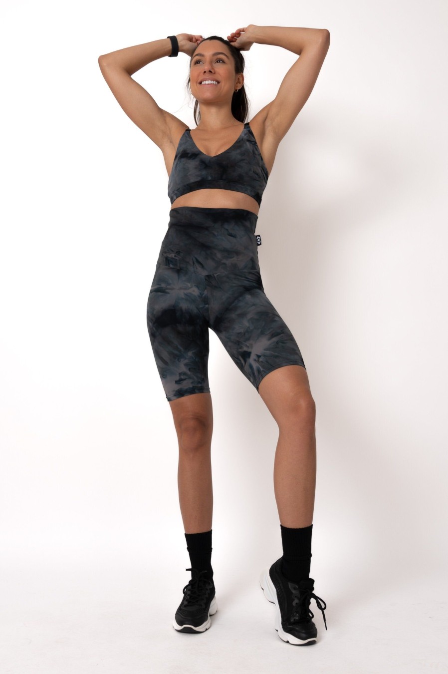 Women R2W LONG SHORTS | Dark And Moody Tie Dye Body Contouring - Extra High Waisted Long Shorts