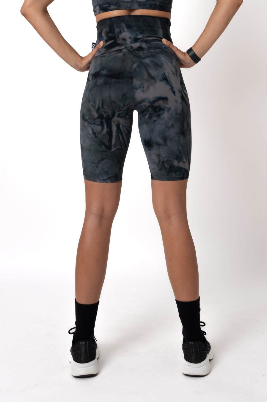 Women R2W LONG SHORTS | Dark And Moody Tie Dye Body Contouring - Extra High Waisted Long Shorts