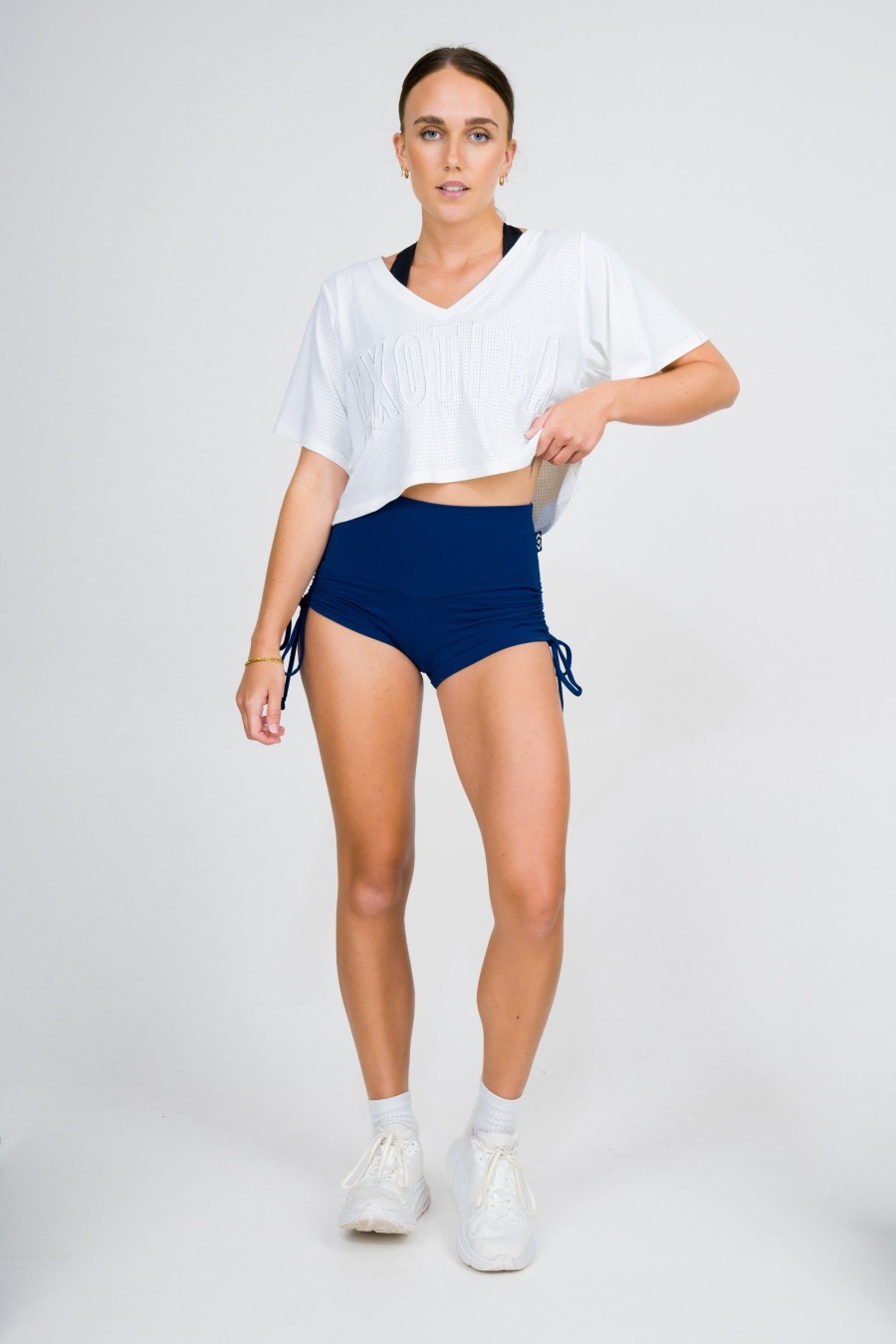 Women R2W TIE SIDE BOOTY SHORTS | Dark Navy Body Contouring - High Waisted Tie Side Booty Shorts