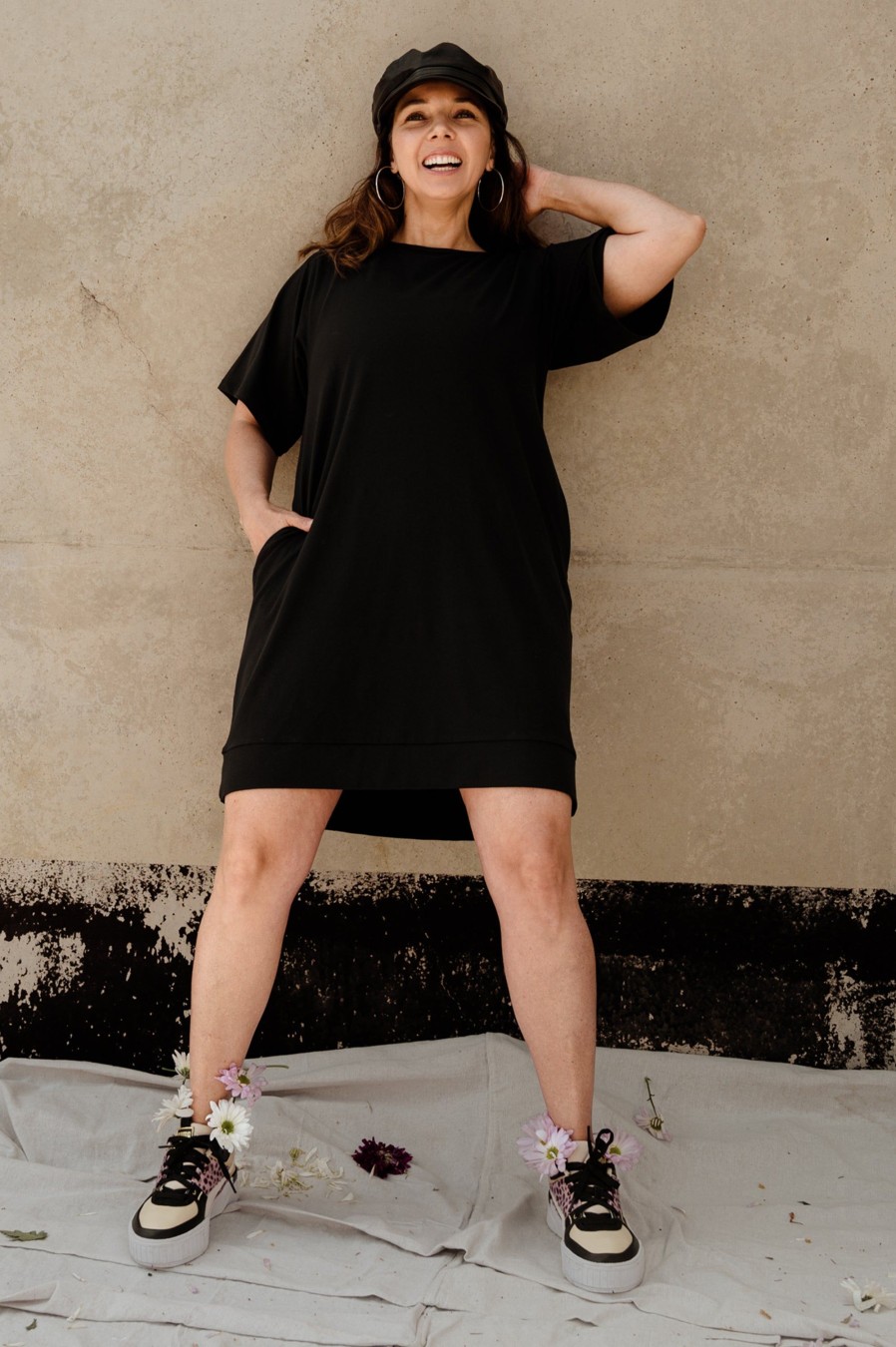 Women R2W DRESS | Black Soft To Touch - Lazy Girl Dress Tee