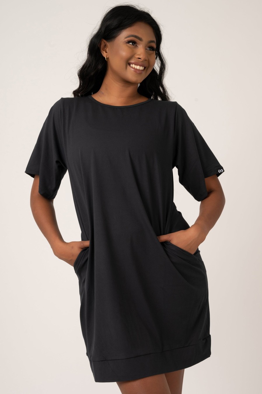 Women R2W DRESS | Black Soft To Touch - Lazy Girl Dress Tee