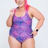 Women R2W SWIM ONE PIECE | Trance Purple Performance - Cross Over One Piece W/ Extra Coverage Bottoms