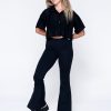 Women R2W BUTTON UP BOYFRIEND TEE | Black Net - Cropped Button Up Boyfriend Tee