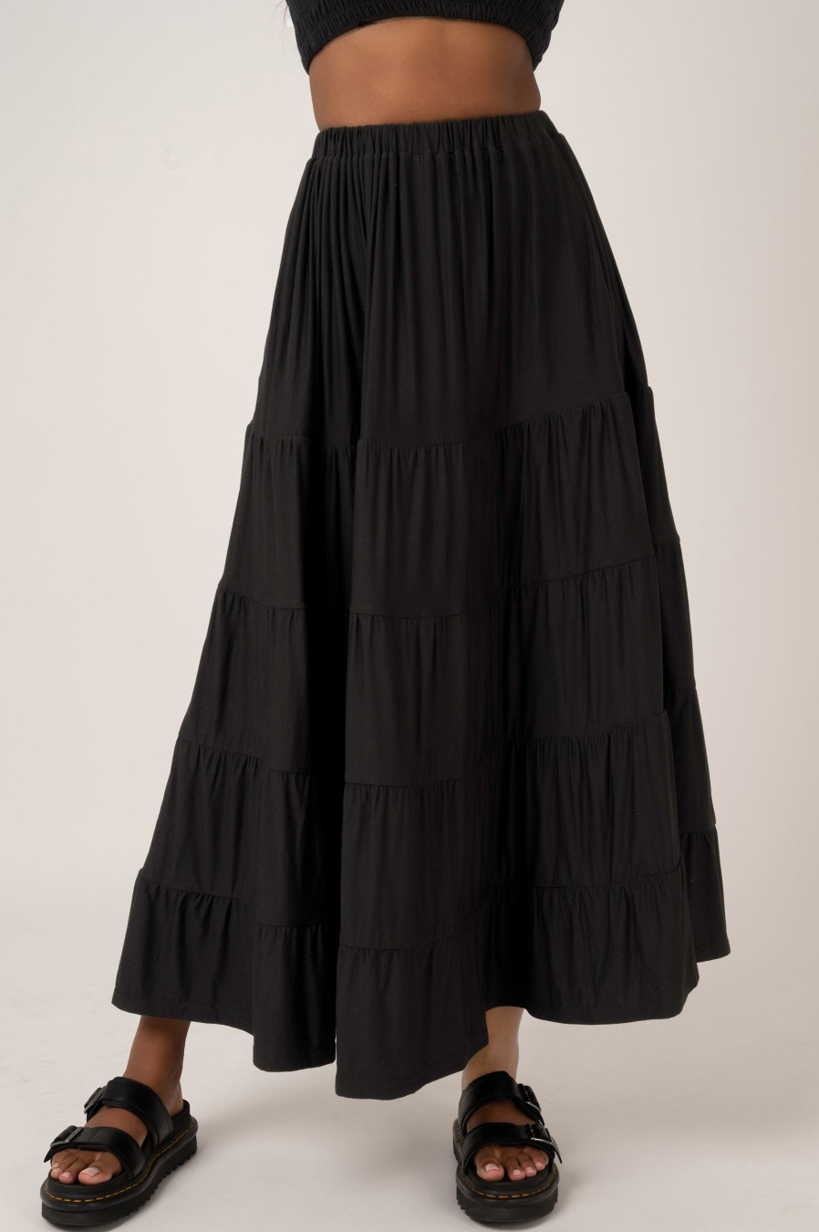 Women R2W SKIRT | Black Slinky To Touch - Tiered Maxi Skirt