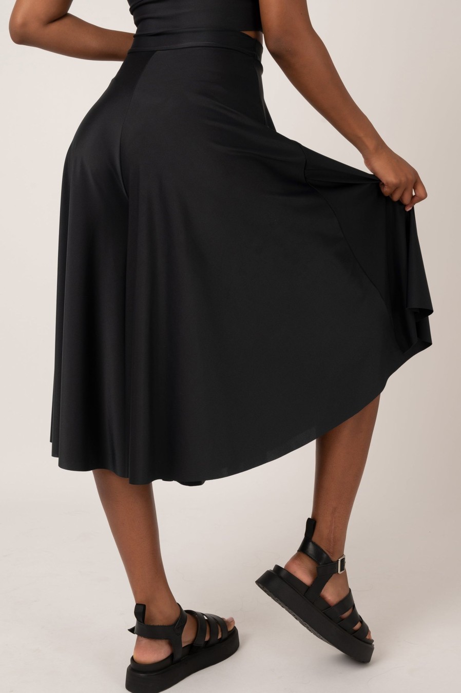 Women R2W PALAZZO CULOTTE | Black Silky - Palazzo Culotte