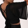 Women R2W BLOUSE | Black Net - Reversible Wrap Blouse W/ Long Bell Sleeves