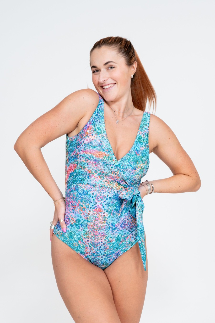 Women R2W SWIM ONE PIECE | Mandala Rainbow Performance - Wrap One Piece W/ Extra Coverage Bottoms