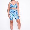 Women R2W LONG SHORTS | Serendipity Blue Body Contouring - Panel Pocket High Waisted Long Shorts