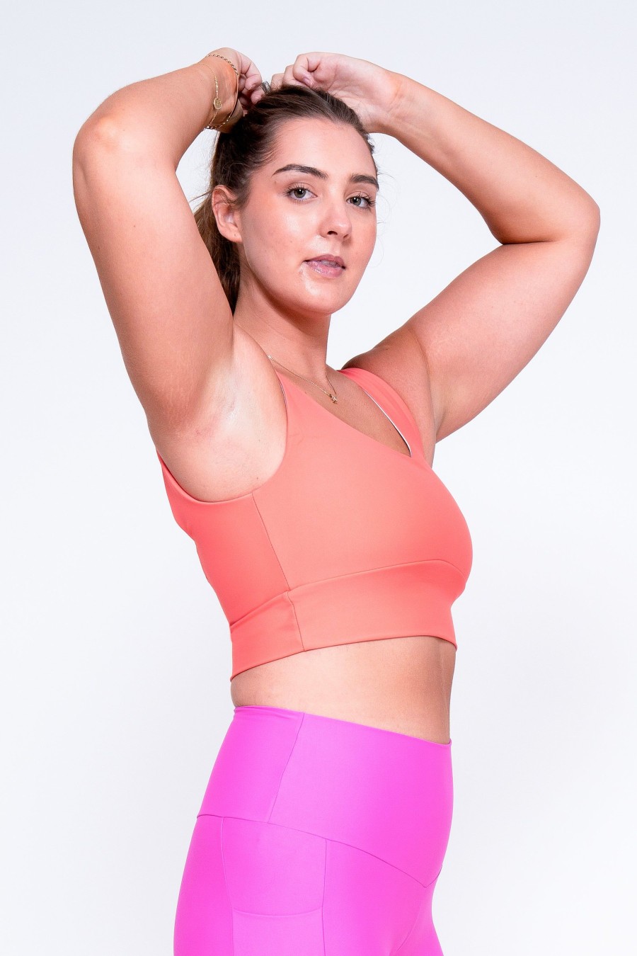 Women R2W CROP TOP | Neon Coral Performance - Scoop Neck Comfort Crop Top