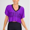 Women R2W BOYFRIEND TEE CROPPED | Purple Bball Mesh - V Neck Exotica Black Embroidered Cropped Boyfriend Tee