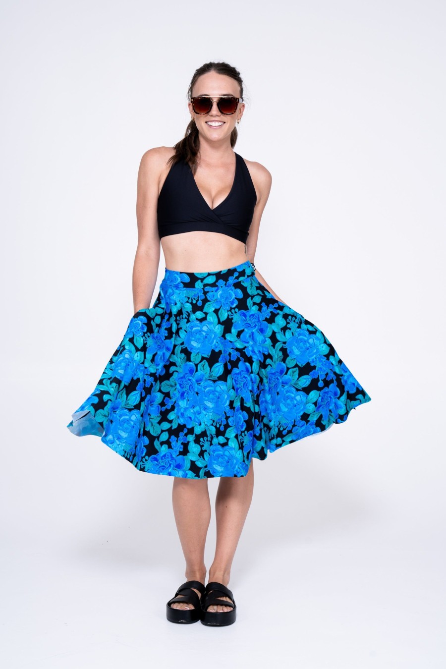 Women R2W SKIRTS | Tenderness Silky - Narrow Waisted Midi Skater Skirt W/ Pockets