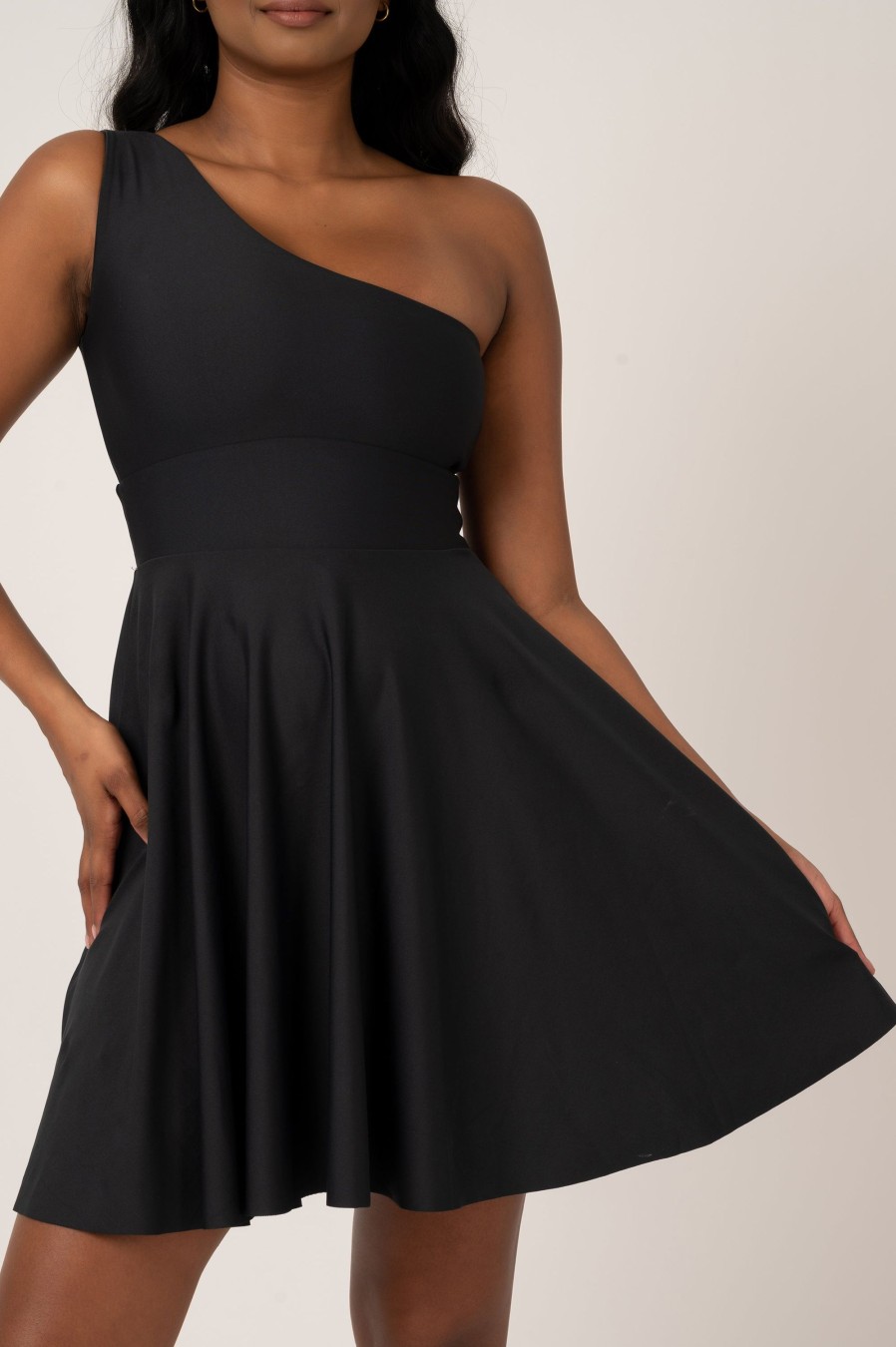 Women R2W DRESS | Black Performance - One Shoulder Comfort Crop Mini Dress