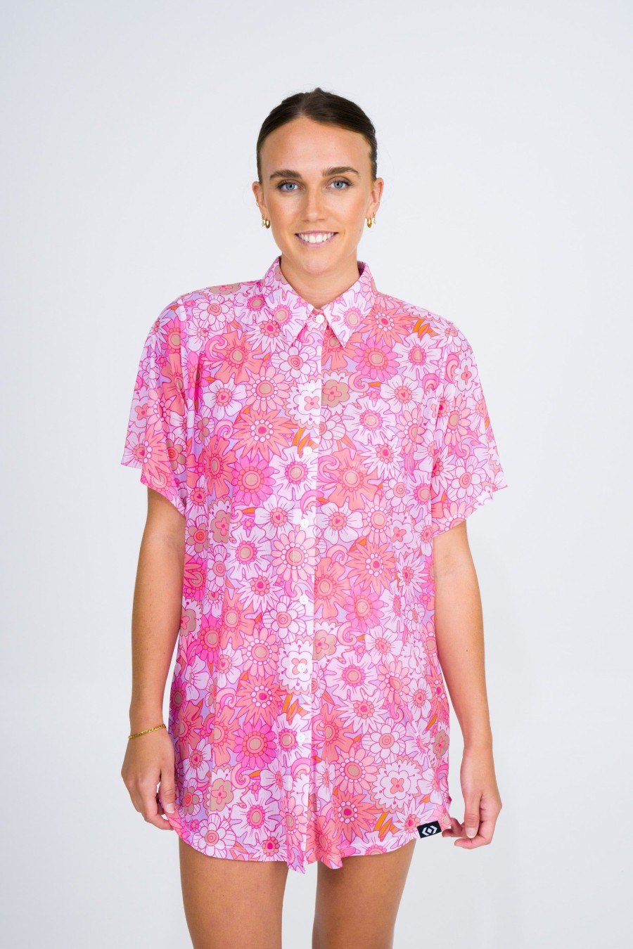 Women R2W BUTTON UP BOYFRIEND TEE | Serendipity Pink Net - Button Up Boyfriend Tee