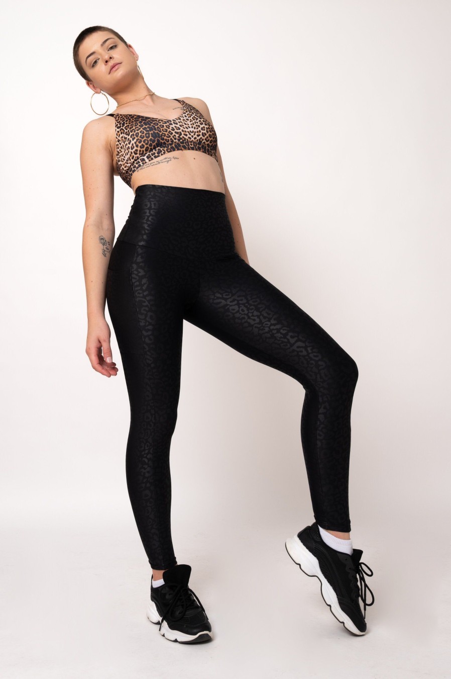 Women R2W 7/8 | Black Exotic Touch Jag - Panel Pocket Extra High Waisted 7/8 Leggings