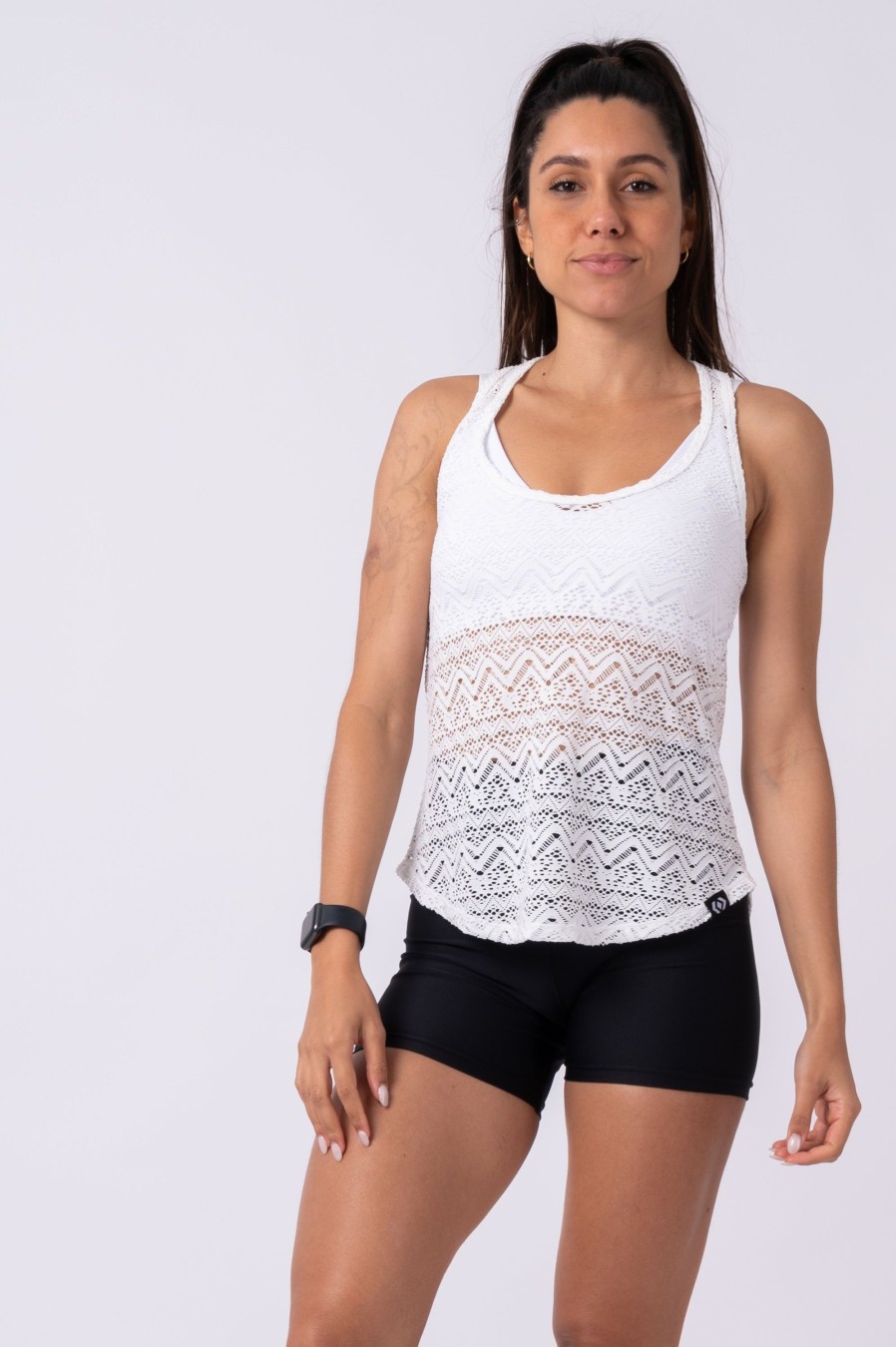 Women R2W TANK TOP | White Bohemian Lace - Racer Back Tank Top