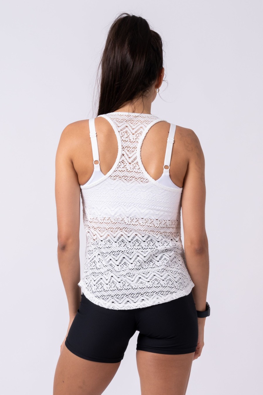 Women R2W TANK TOP | White Bohemian Lace - Racer Back Tank Top