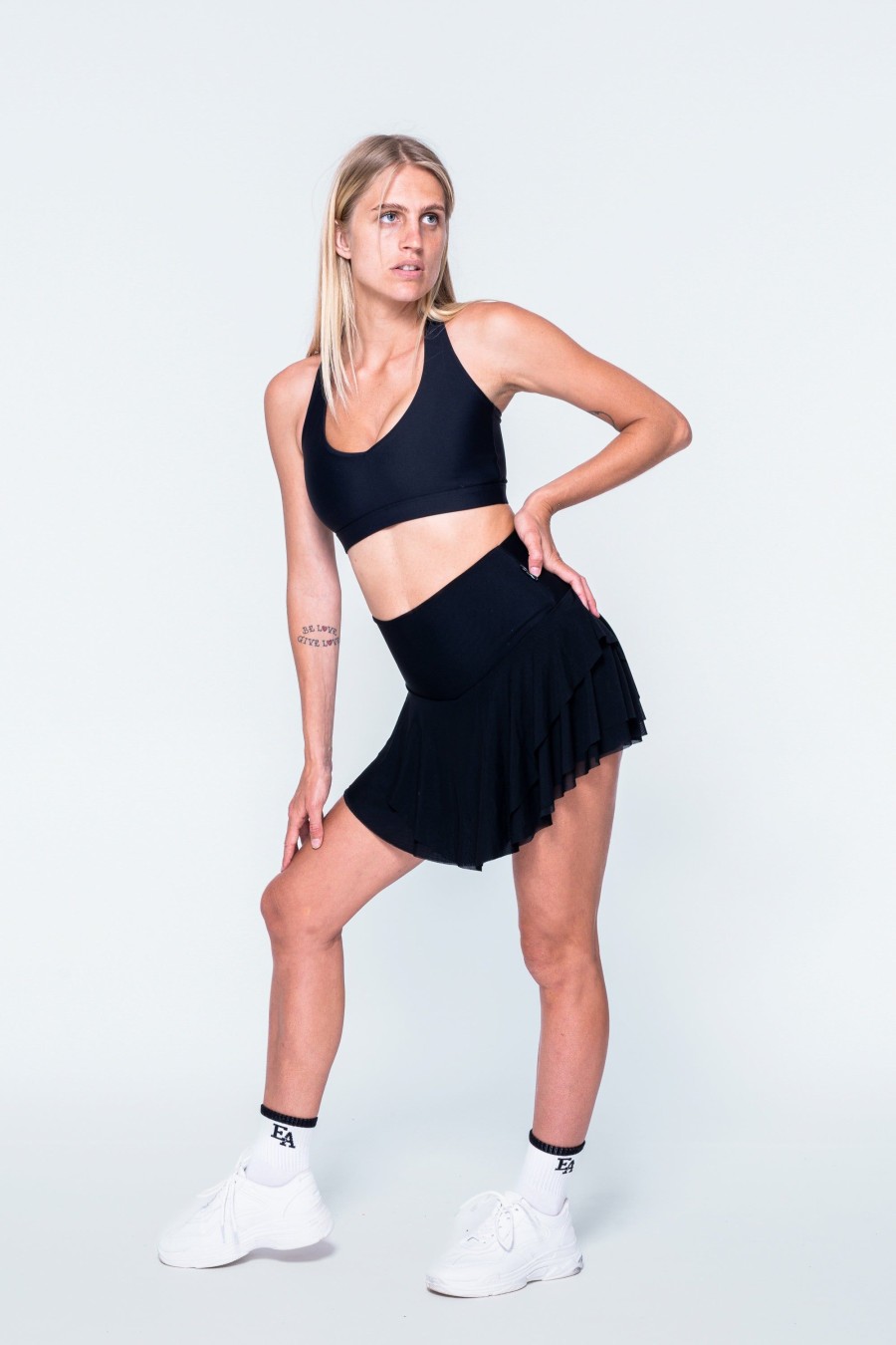 Women R2W SKORTS | Black Net - High Waisted Ruffle Skort