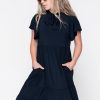 Women R2W DRESS | Black Slinky Silky - Boss Bish Tiered Midi Dress