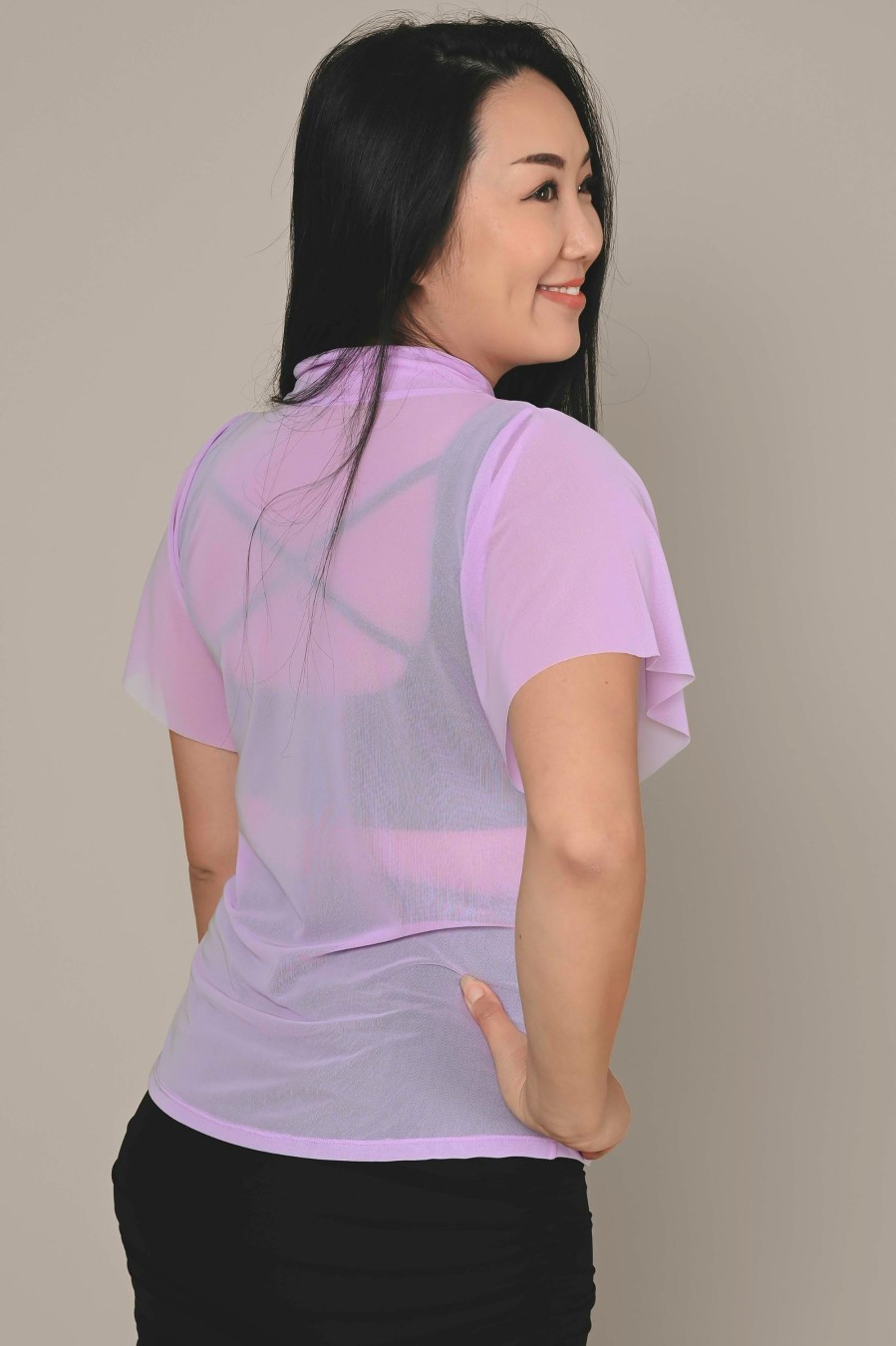 Women R2W BLOUSE | Pastel Purple Net - Boss Bish Blouse W/ Flutter Sleeve