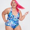 Women R2W SWIM ONE PIECE | Late Bloomer Blue Performance - Deep V One Piece W/ Extra Coverage Bottoms