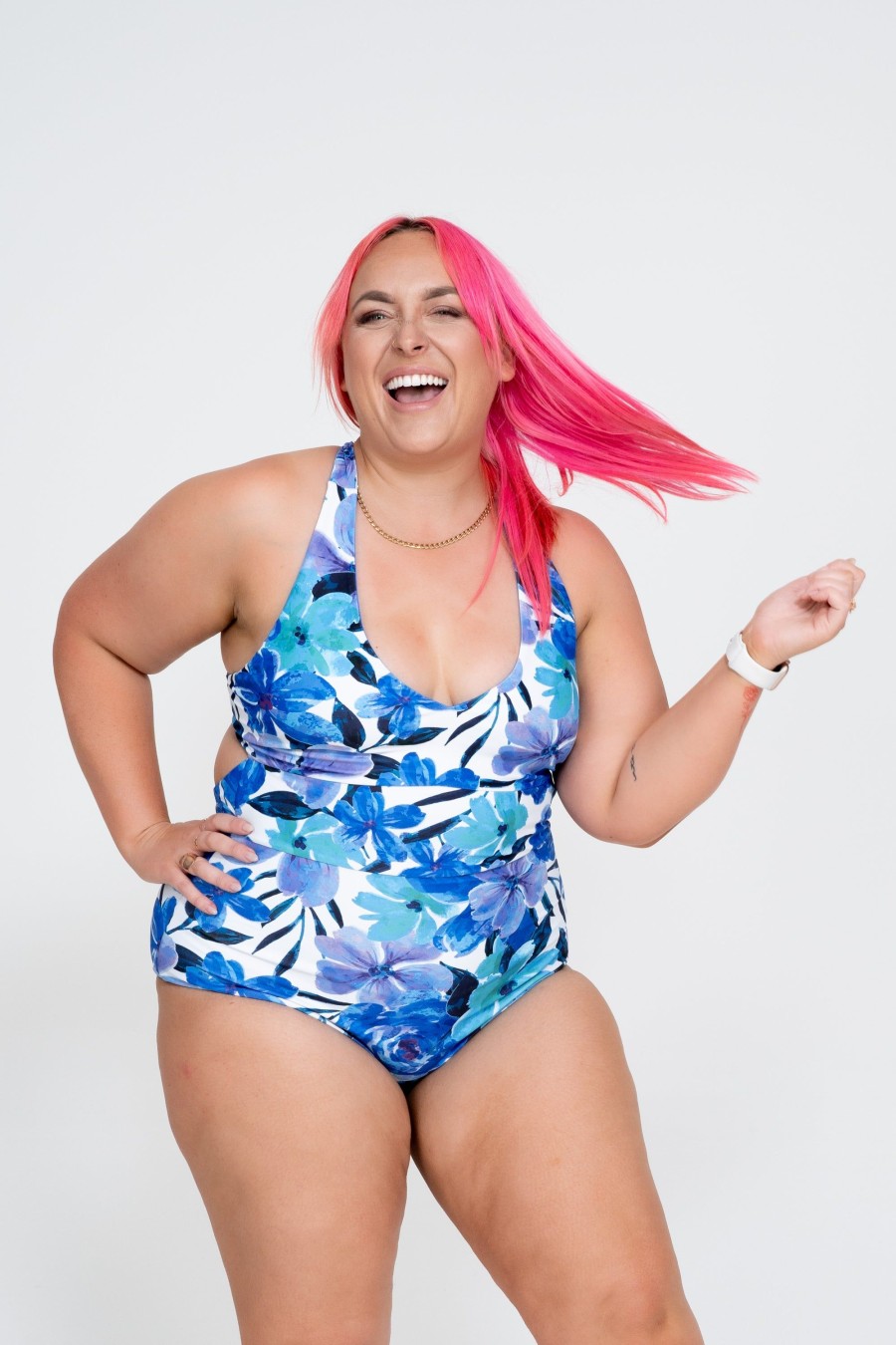 Women R2W SWIM ONE PIECE | Late Bloomer Blue Performance - Deep V One Piece W/ Extra Coverage Bottoms