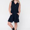 Women R2W DRESS | Black Slinky Silky - Sleeveless Button Up Baby Doll Tiered Mini Dress