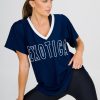 Women R2W BOYFRIEND TEE | Dark Navy Bball Mesh - V Neck Exotica White Embroidered Boyfriend Tee