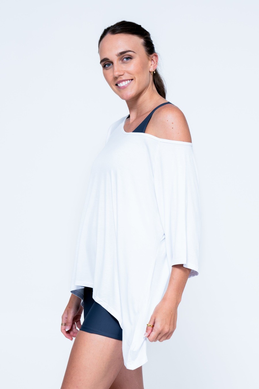 Women R2W OFF THE SHOULDER TEE | White Slinky To Touch - Off The Shoulder Tee