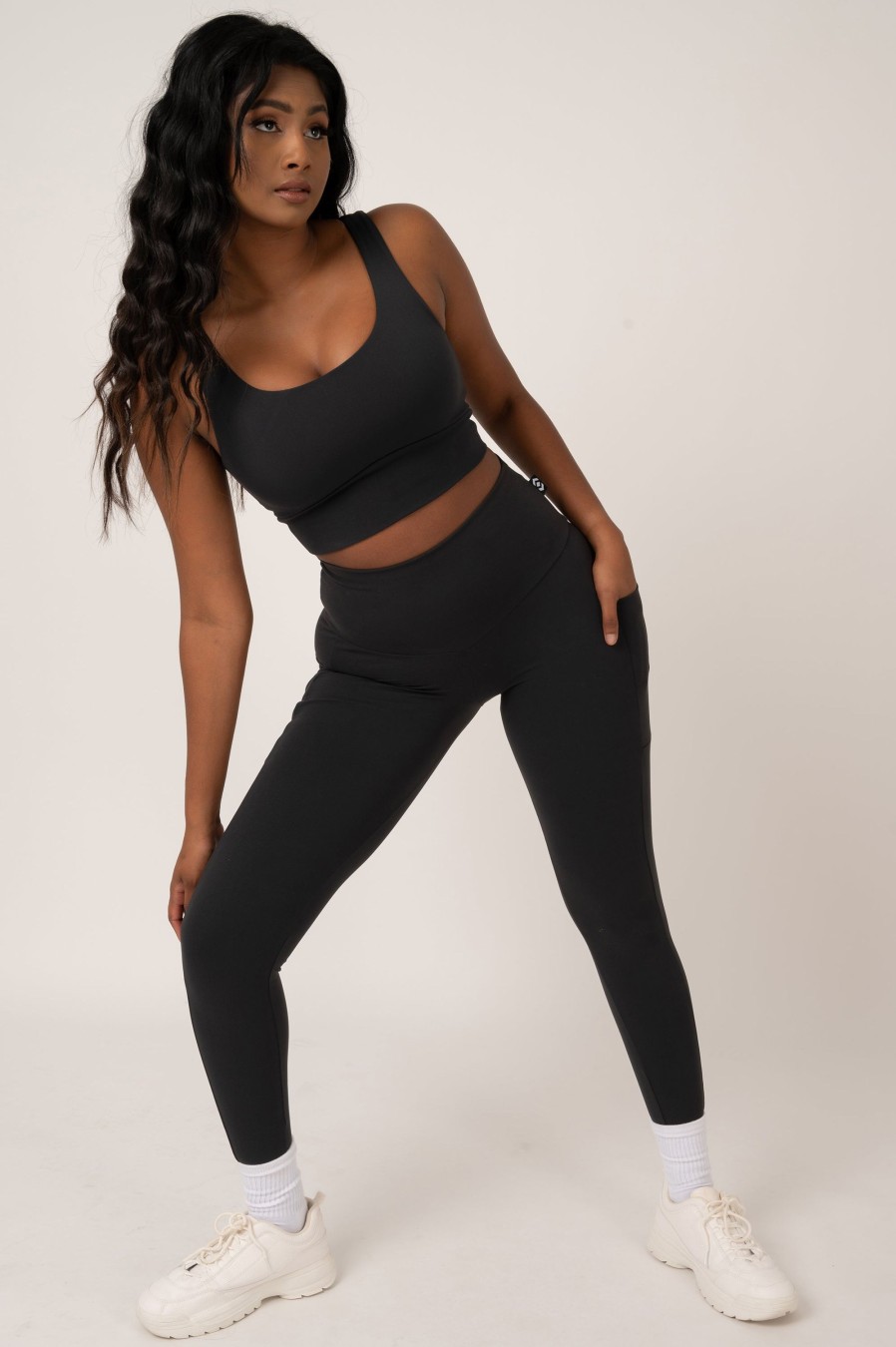 Women R2W LEGGINGS | Black Body Contouring - Panel Pocket High Waisted Leggings