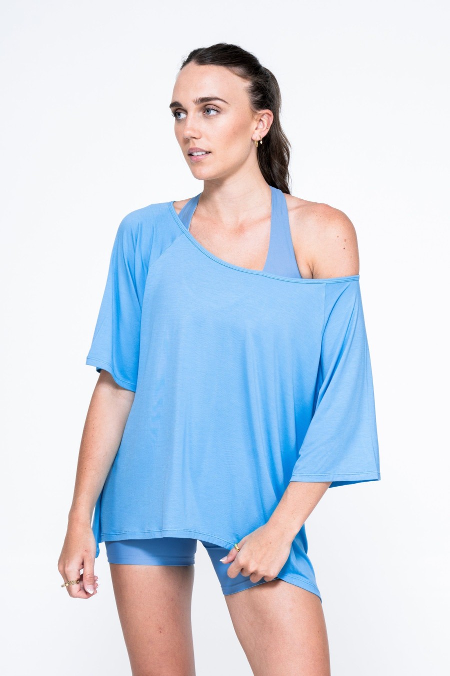 Women R2W OFF THE SHOULDER TEE | Aqua Slinky To Touch - Off The Shoulder Tee